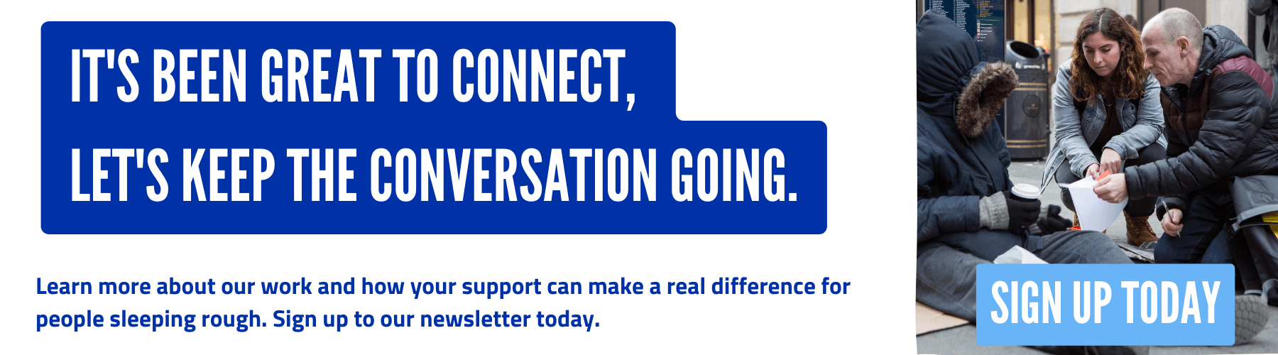 Link to newsletter sign up form with text asking people to connect again