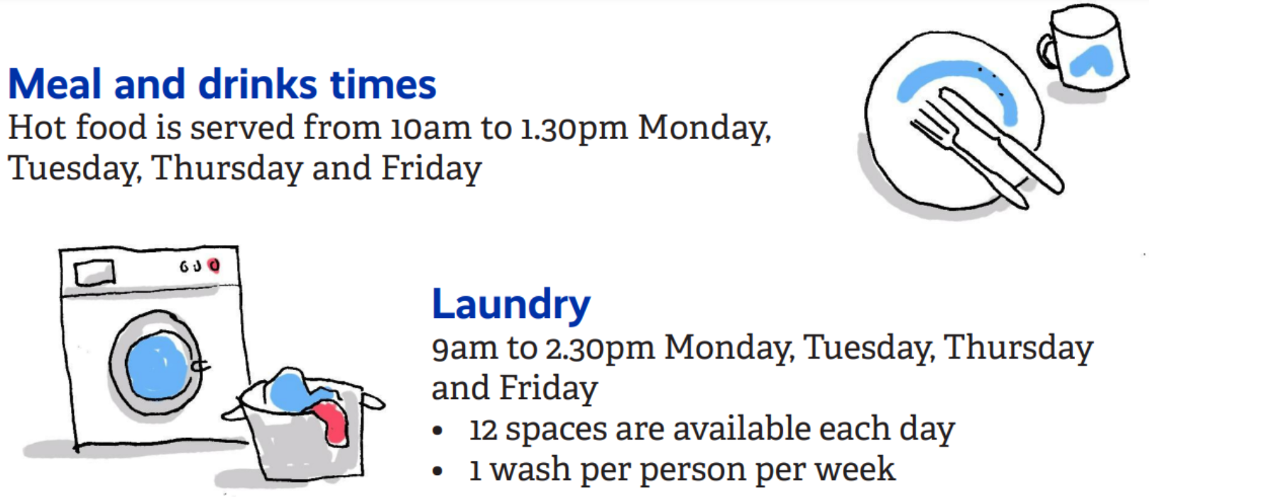 meal and laundry- what homelessness support services we offer