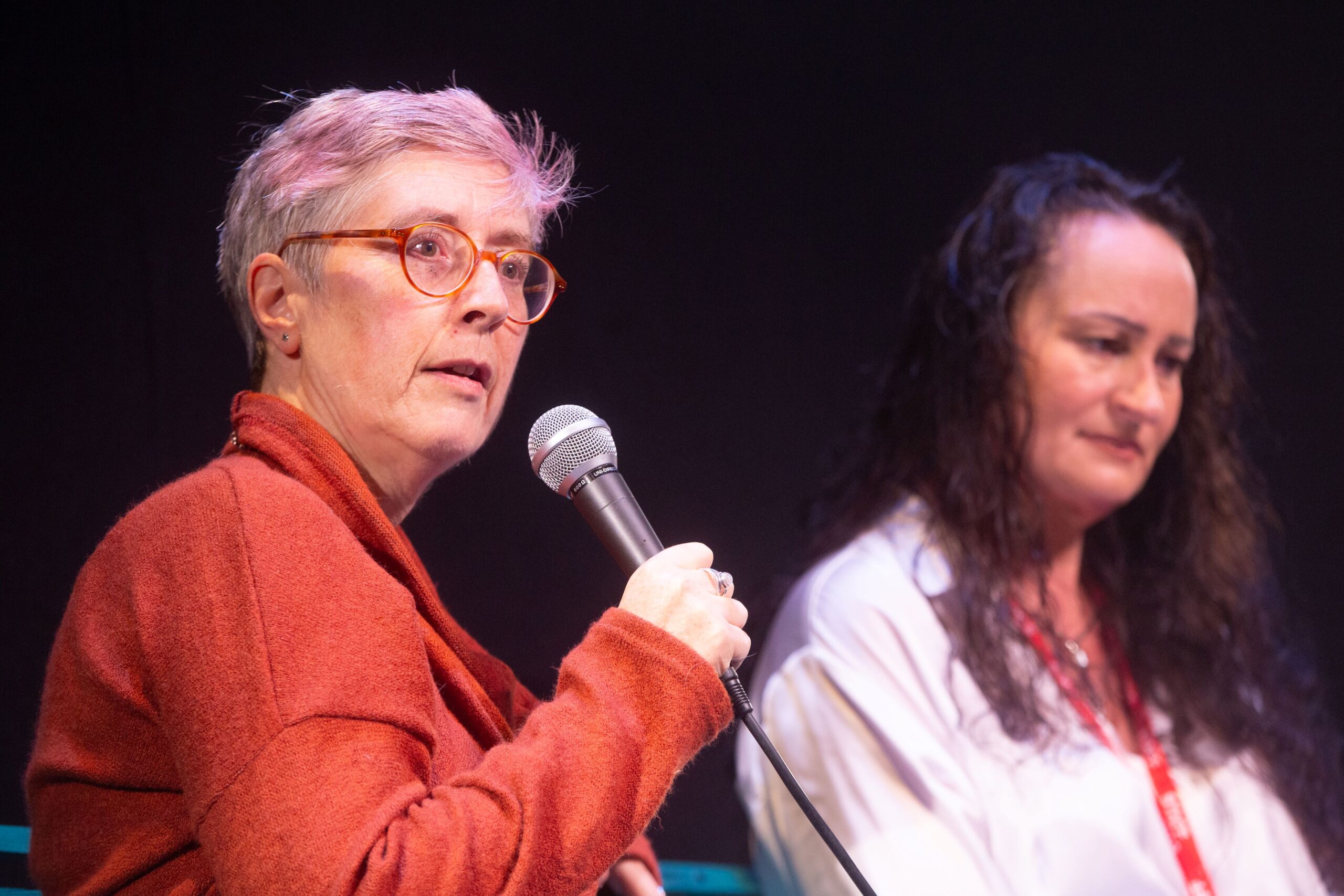 Pam speaking at a post-show Q&A