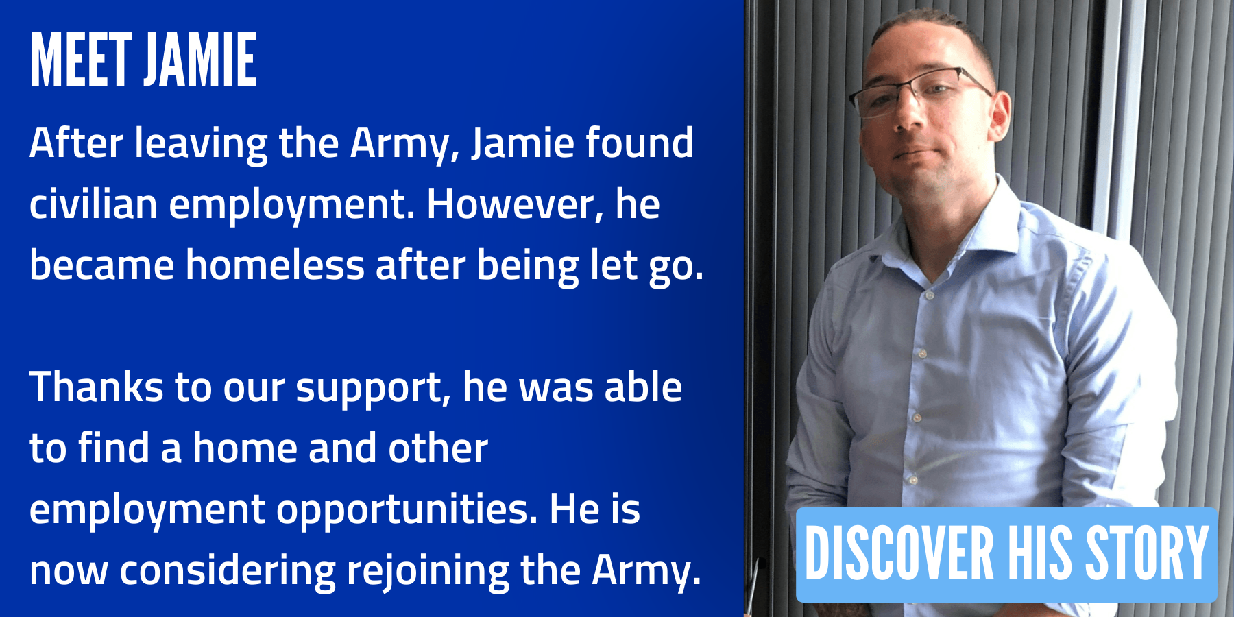 photo of Jamie, who we supported, and a link to his story